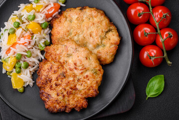 Delicious fresh fried minced chicken meat cutlets with salt, spices and herbs