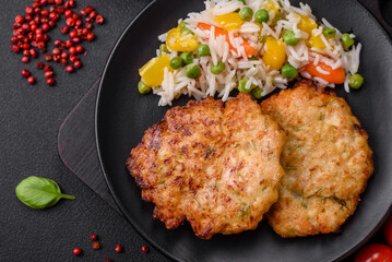 Delicious fresh fried minced chicken meat cutlets with salt, spices and herbs