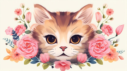 hand drawn cartoon cute kitten illustration
