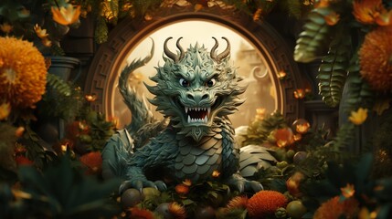 Cute green Chinese dragon Generative AI