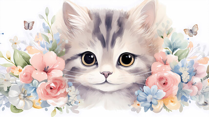 hand drawn cartoon cute kitten illustration
