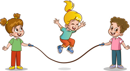 happy cute kids boy and girls play jump rope © serkan