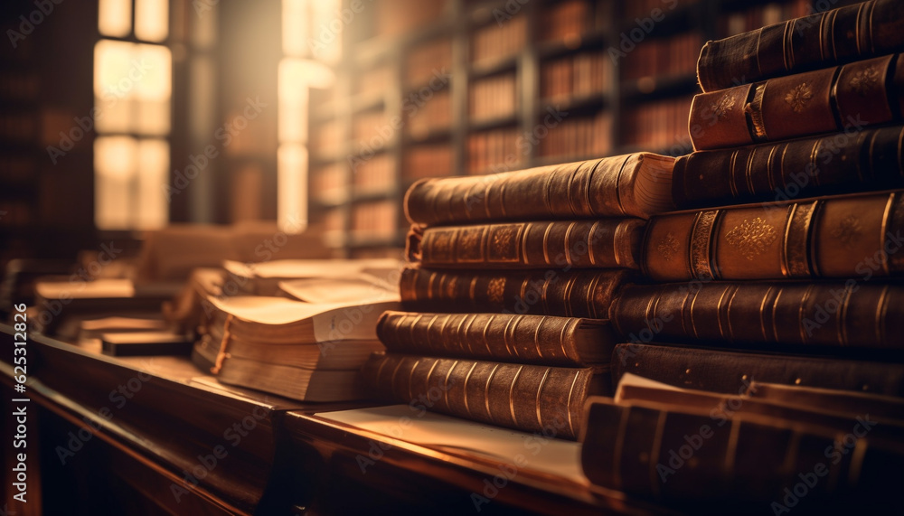 Poster abundant literature collection on old bookshelf in library for studying generated by ai