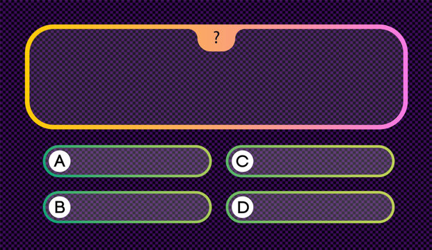 Vector template question and answers neon style for quiz game, exam, tv show, school, examination test. Illustration 10 eps