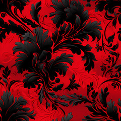 red & black floral vintage seamless pattern