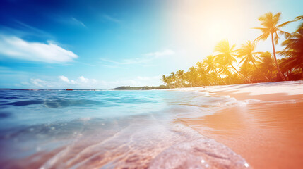 Art sea summer vacation  sunrise on a tropical beach background - AI generated 