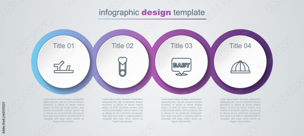 Wall mural Set line Baby shoes, clothes pin, and hat. Business infographic template. Vector