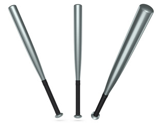 Set of professional softball or baseball bats isolated on white background.
