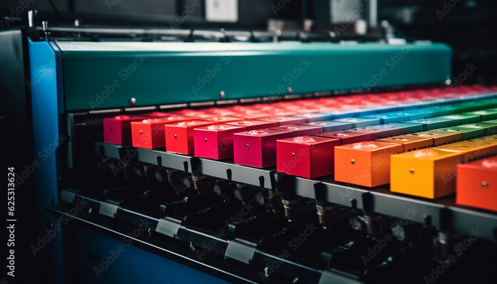Poster modern factory uses automated machinery to control manufacturing equipment variation generated by ai