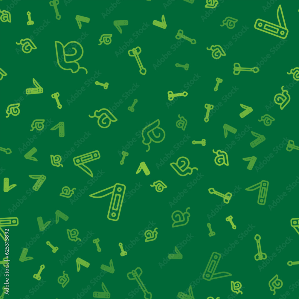 Poster set line snail, swiss army knife and arrow on seamless pattern. vector