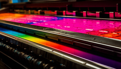 Obraz premium Vibrant nightlife in modern nightclub with bright, multi colored equipment generated by AI