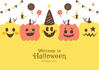 ハロウィンパーティーの背景イラスト かぼちゃのおばけとポップな飾り