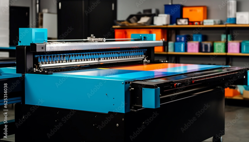 Aufkleber automated printing press in modern factory produces efficient metal printouts generated by ai