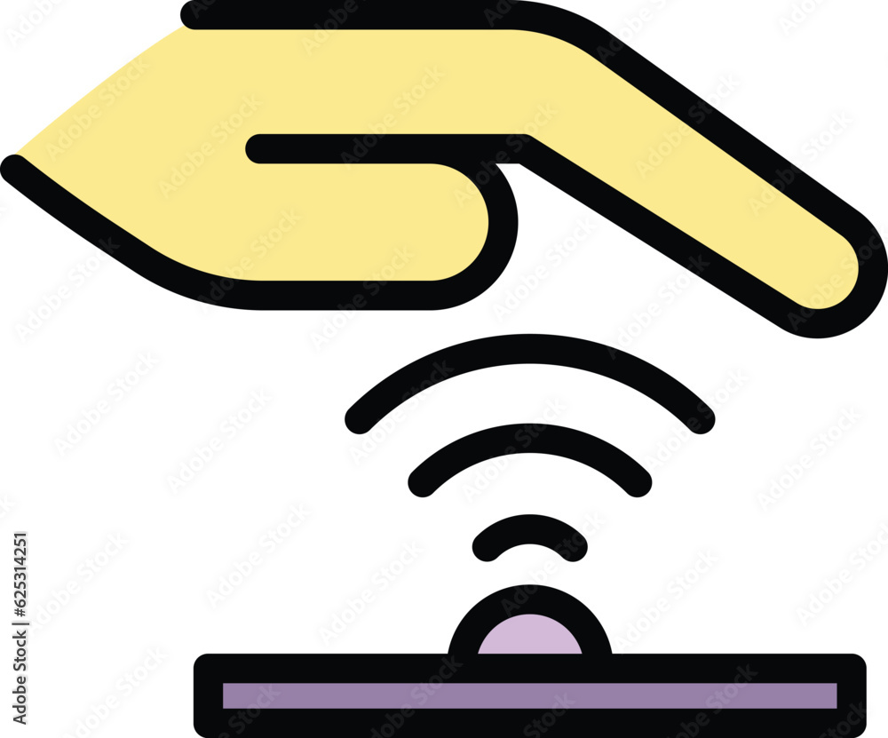 Poster biometric palm scan icon outline vector. recognition security. hand scanning color flat