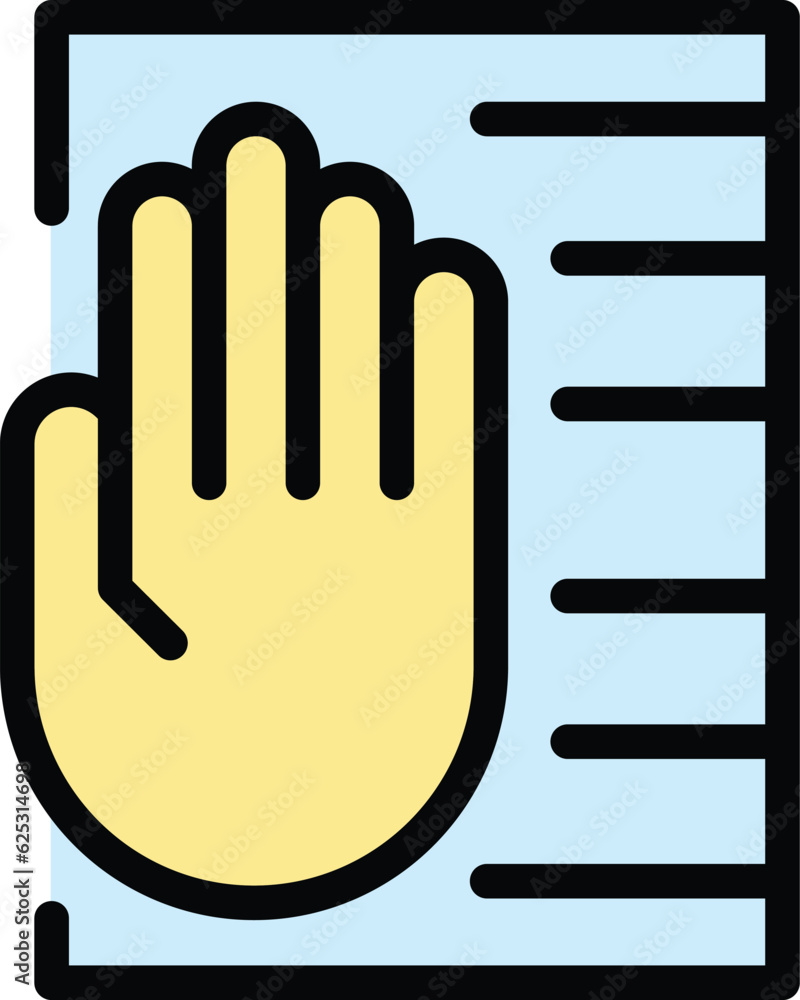 Poster palm scanning system icon outline vector. hand scan. biometric recognition color flat