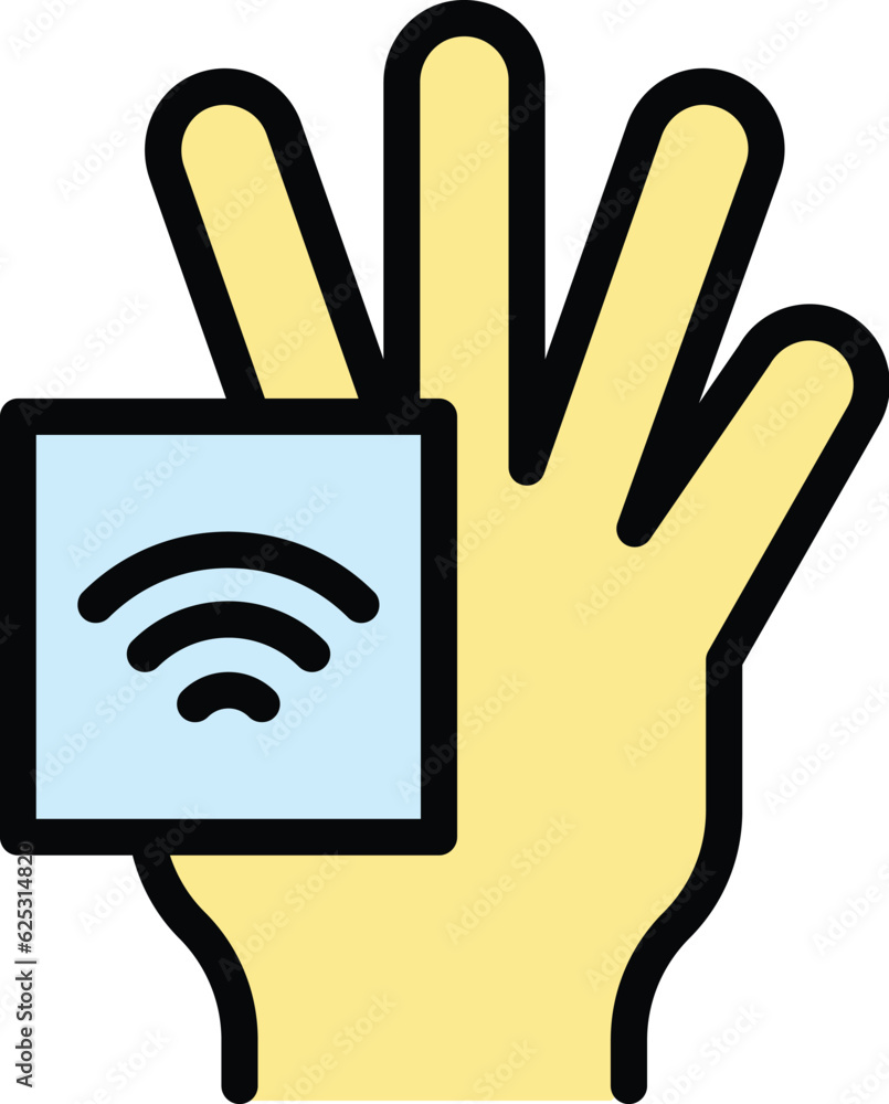 Poster internet palm recognition icon outline vector. biometric scan. hand identification color flat