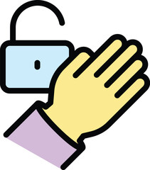 Lock palm scanning icon outline vector. Biometric scan. Identity recognition color flat