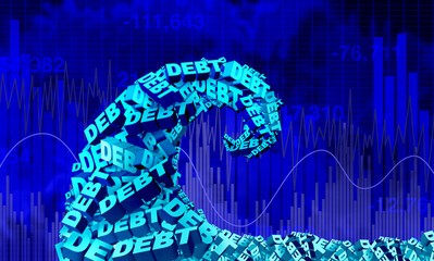 Corporate Debt wave financial crisis as a business problem concept and corporation credit problems as a wave of bankruptcies and money borrowing challenges