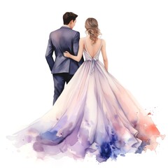 bride and groom in dress, watercolour style, generative ai 