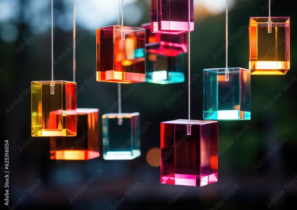 Poster a bunch of colorful lights hanging from a string. generative ai.