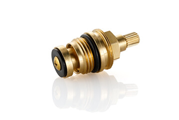 Brass tradition Faucet Cartridge. Swivel bronze bush for household plumbing isolated on white.