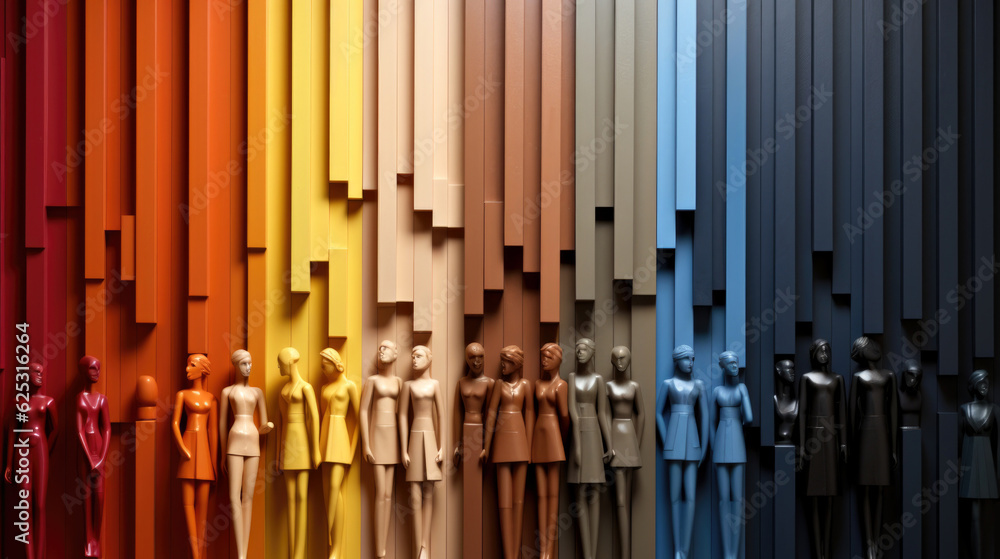 Poster a group of mannequins standing next to each other. generative ai. visualization of gender spectrum