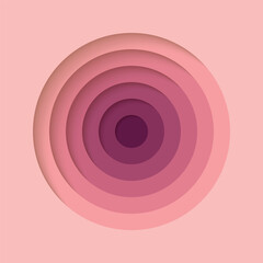 3D background with paper cut from light pink to dark violet round holes. Realistic design layout for presentation, flyer, poster, banner, business card. Geometric vector illustration.
