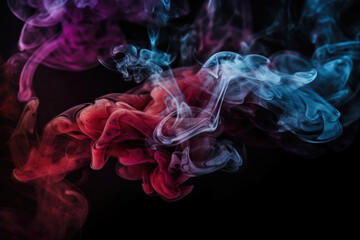 Dramatic smoke and fog in contrasting vivid red, blue, and purple colors. Vivid and intense abstract background or wallpaper. 