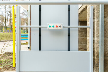 Outdoor elevator at the entrance of the house for people with disabilities. Modern electric...