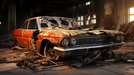 Vintage background. Vintage car wrecks.