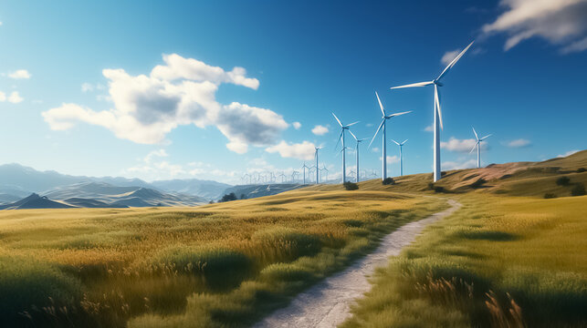 Alternative energy concept. Clean energy. Wind farm for electricity generation.