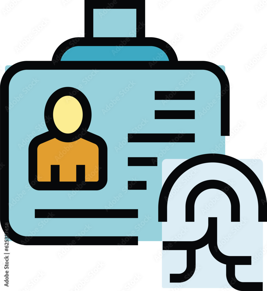 Poster security badge icon outline vector. id identification. user pass color flat