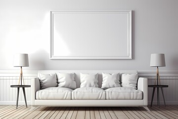 Empty illustration picture frame mock-up on a wall, 3d interior design