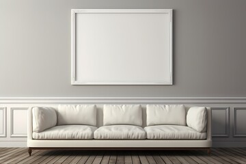Empty illustration picture frame mock-up on a wall, 3d interior design