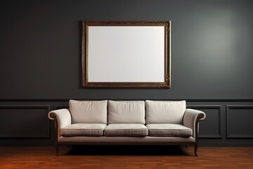 Empty illustration picture frame mock-up on a wall, 3d interior design