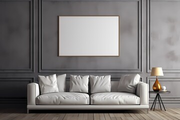 Empty illustration picture frame mock-up on a wall, 3d interior design