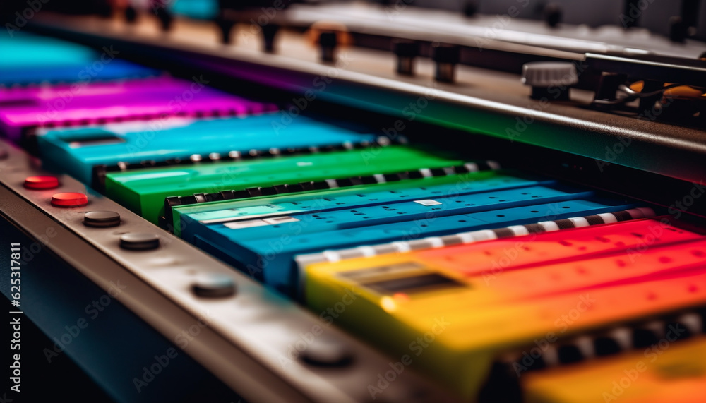 Poster blue knob controls audio equipment in recording studio control panel generated by ai