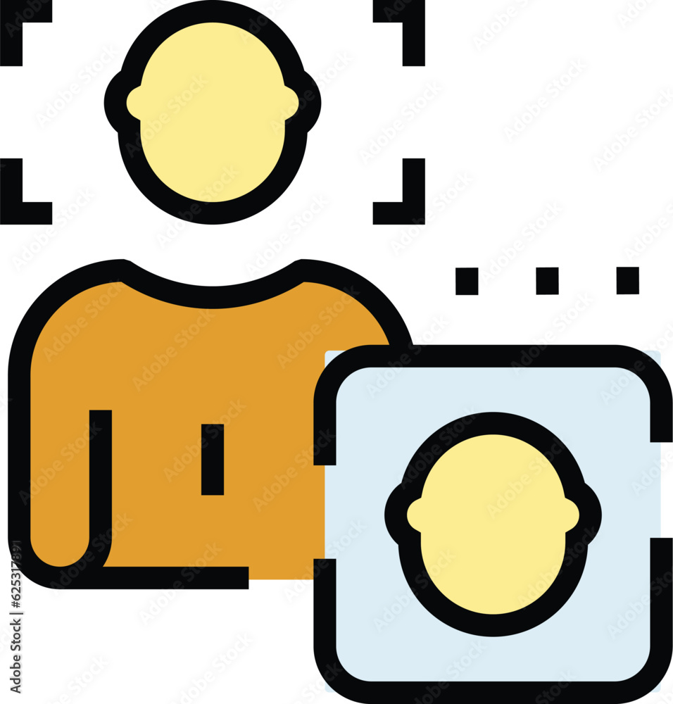 Poster face authorization icon outline vector. detect identification. biometric recognition color flat