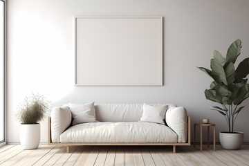 Empty illustration picture frame mock-up on a wall, 3d interior design - obrazy, fototapety, plakaty