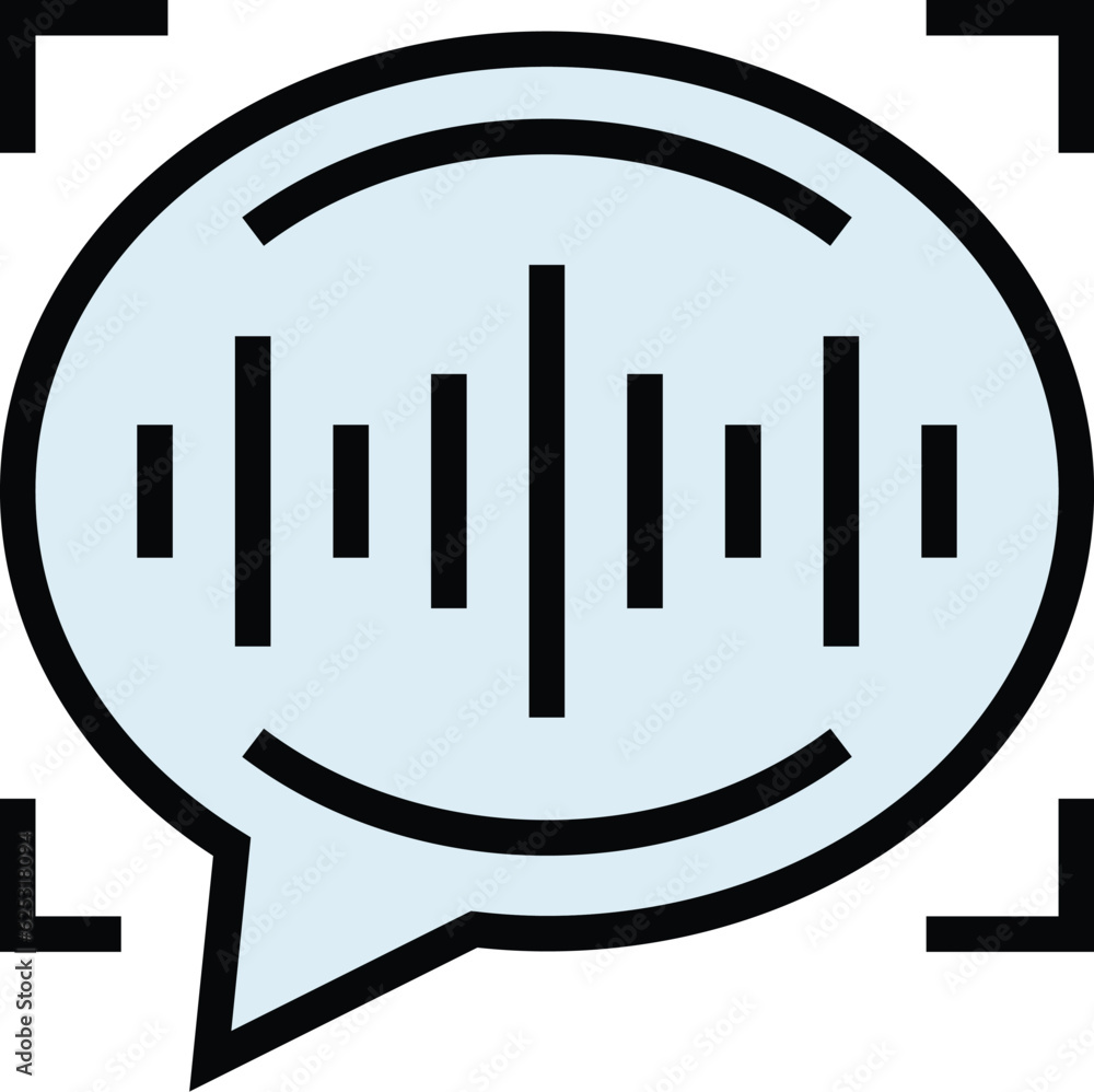 Poster voice recognition scan icon outline vector. detect sound. audio command color flat