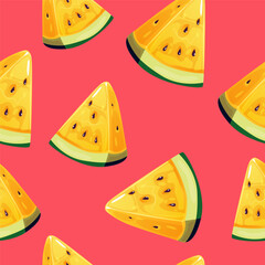 Seamless watermelon pattern. Vector background with slices of cartoon yellow watermelon. Fashionable food artistic textiles. for fabric