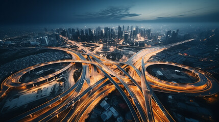 Aerial photography bird-eye view of City viaduct bridge road streetscape landscape Generative AI