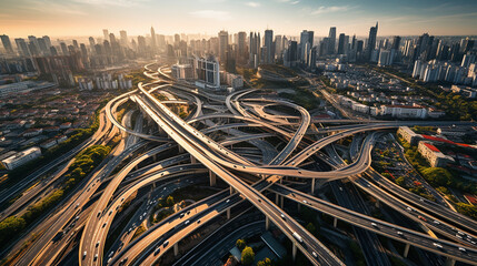 Aerial photography bird-eye view of City viaduct bridge road streetscape landscape Generative AI - obrazy, fototapety, plakaty