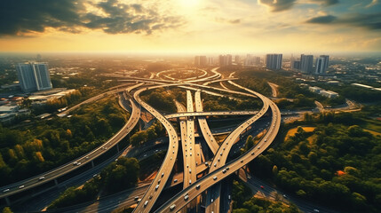 Fototapeta na wymiar Aerial photography bird-eye view of City viaduct bridge road streetscape landscape Generative AI