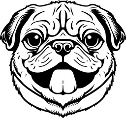 Pug dog head hand drawn isolated on white background. Vector EPS-10