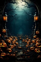 Embrace the Macabre Beauty of this Hyper-Realistic Halloween Background. Its Intricate Details and Copy Space Make it Ideal for Captivating and Frightening Designs. AI Generated