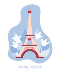 Eiffel Tower, France Travel to France, learning French. Landmarks of France. Flat design, vector illustration.