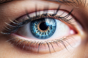 Blue female human eye extreme macro shot. High quality photo