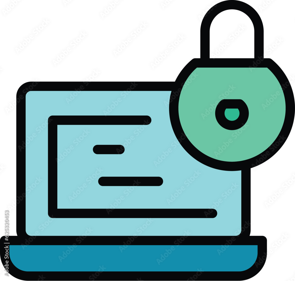 Aufkleber laptop lock icon outline vector. computer password. security shield color flat