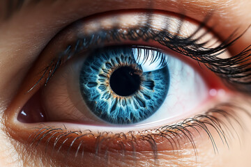 Blue female human eye extreme macro shot. High quality photo - obrazy, fototapety, plakaty